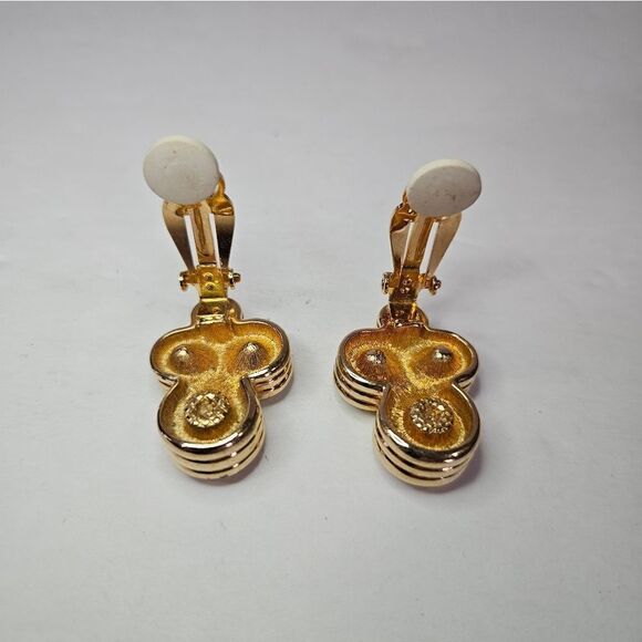Vintage '80s Bezel Set Jewel Tone Multicolor Gold Tone Clip On Earrings - Picture 5 of 8